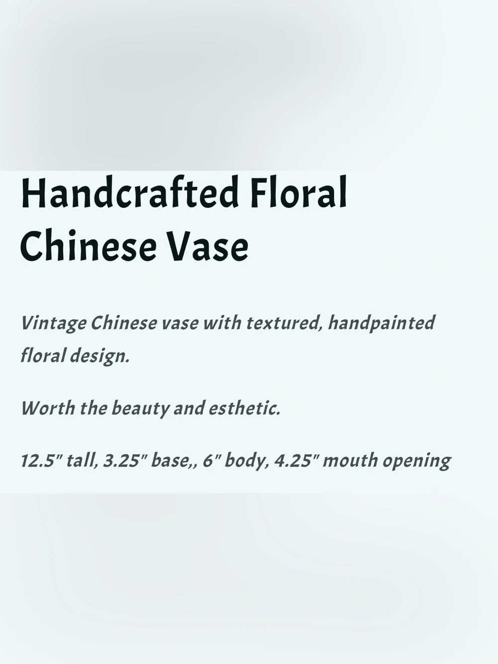 🌺VTG HANDCRAFTED CHINESE TEXTURED HANDPAINTED FLORAL DESIGN VASE